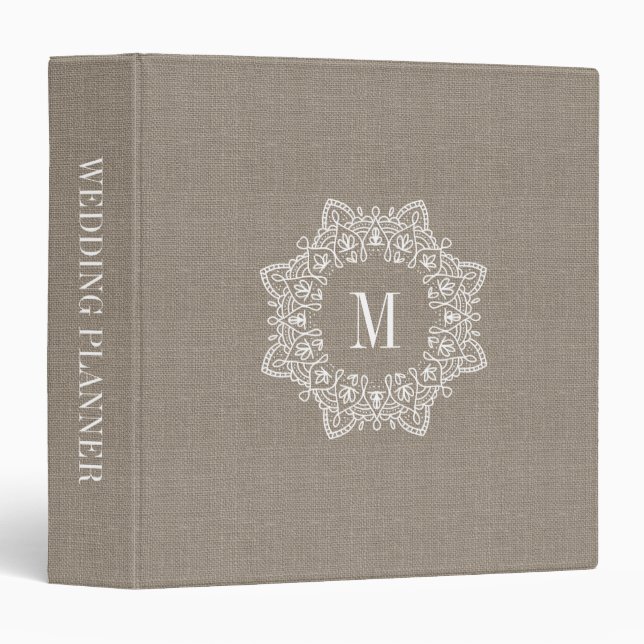 Rustic Faux Burlap Monogram Wedding Binder (Front/Spine)