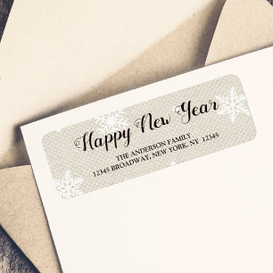 Rustic Faux Burlap Texture Happy New Year Address
