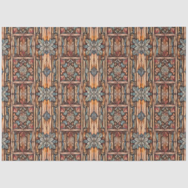 Rustic Faux Carved Wood Decoupage Tissue Paper (Front)