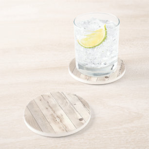 Rustic Faux Cream White Wood  Coaster
