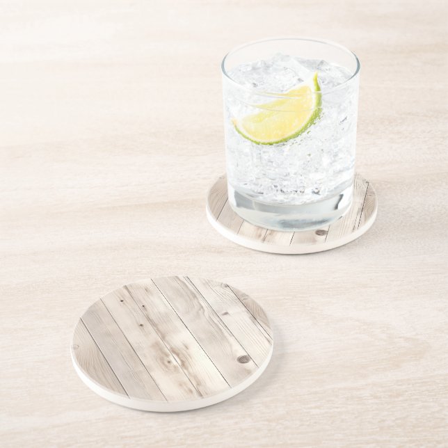 Rustic Faux Cream White Wood  Coaster (Side)