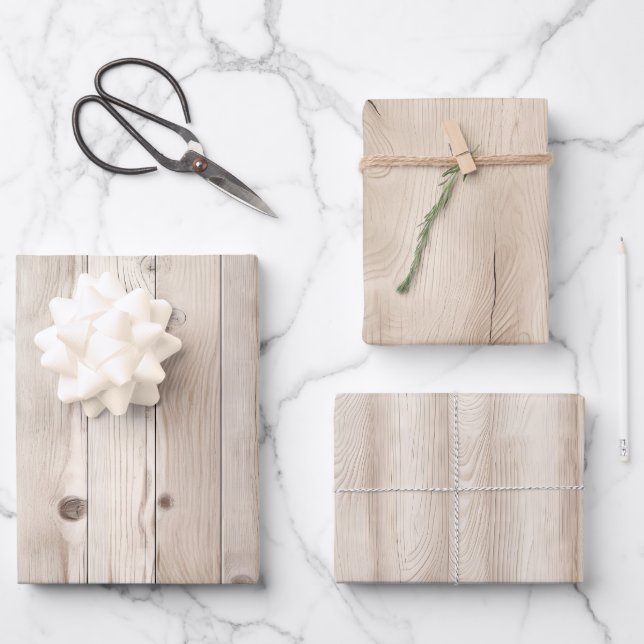 Rustic Faux Cream White Wood Wedding Wrapping Paper Sheet (Front)