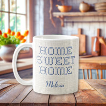 Rustic Faux Cross-Stitch Home Sweet Home Blue