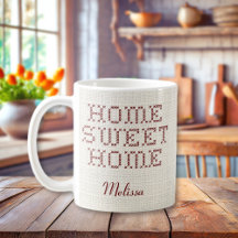 Rustic Faux Cross-Stitch Home Sweet Home Burgundy