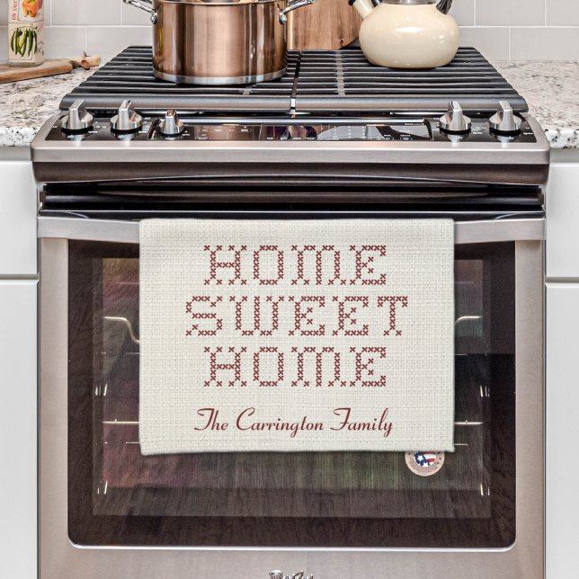 Rustic Faux Cross-Stitch Home Sweet Home Burgundy Kitchen Towel (Rustic Faux Cross-Stitch Home Sweet Home Burgundy Kitchen Towel
)