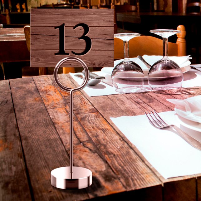 Rustic Faux Engraved Brown Wood Bar Table Number (Creator Uploaded)