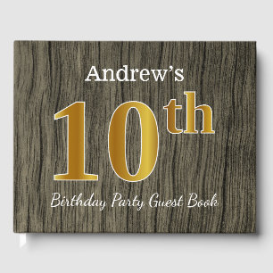 Rustic, Faux Gold 10th Birthday Party; Custom Name Guest Book