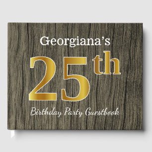 Rustic, Faux Gold 25th Birthday Party; Custom Name Guest Book