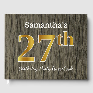 Rustic, Faux Gold 27th Birthday Party; Custom Name Guest Book