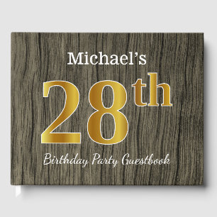 Rustic, Faux Gold 28th Birthday Party; Custom Name Guest Book