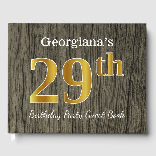 Rustic, Faux Gold 29th Birthday Party; Custom Name Guest Book