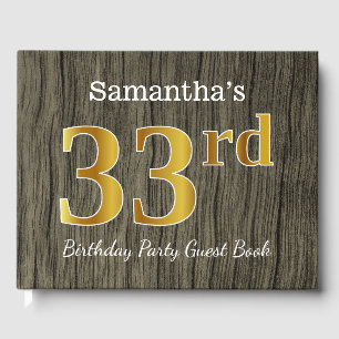 Rustic, Faux Gold 33rd Birthday Party; Custom Name Guest Book