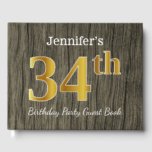 Rustic, Faux Gold 34th Birthday Party; Custom Name Guest Book