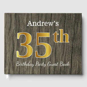 Rustic, Faux Gold 35th Birthday Party; Custom Name Guest Book