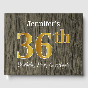 Rustic, Faux Gold 36th Birthday Party; Custom Name Guest Book