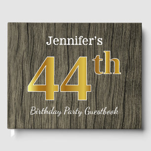 Rustic, Faux Gold 44th Birthday Party; Custom Name Guest Book