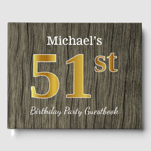 Rustic, Faux Gold 51st Birthday Party; Custom Name Guest Book