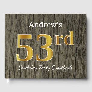 Rustic, Faux Gold 53rd Birthday Party; Custom Name Guest Book