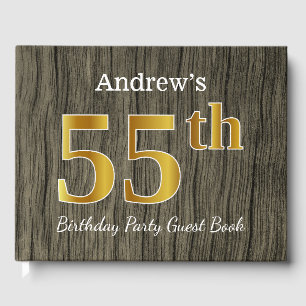 Rustic, Faux Gold 55th Birthday Party; Custom Name Guest Book