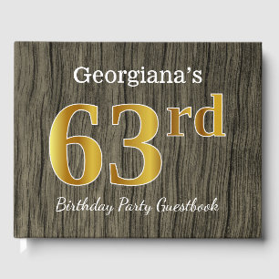 Rustic, Faux Gold 63rd Birthday Party; Custom Name Guest Book