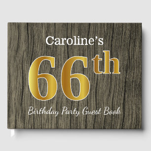 Rustic, Faux Gold 66th Birthday Party; Custom Name Guest Book