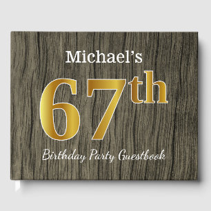 Rustic, Faux Gold 67th Birthday Party; Custom Name Guest Book