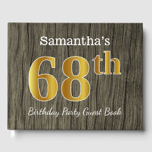 Rustic, Faux Gold 68th Birthday Party; Custom Name Guest Book