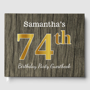 Rustic, Faux Gold 74th Birthday Party; Custom Name Guest Book