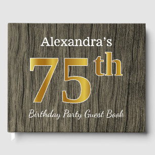Rustic, Faux Gold 75th Birthday Party; Custom Name Guest Book