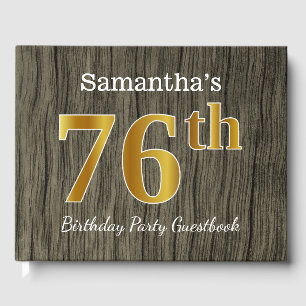 Rustic, Faux Gold 76th Birthday Party; Custom Name Guest Book