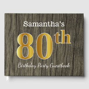 Rustic, Faux Gold 80th Birthday Party; Custom Name Guest Book