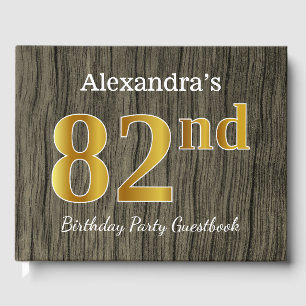 Rustic, Faux Gold 82nd Birthday Party; Custom Name Guest Book