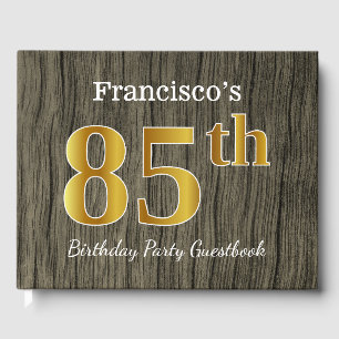 Rustic, Faux Gold 85th Birthday Party; Custom Name Guest Book