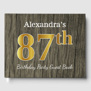 Rustic, Faux Gold 87th Birthday Party; Custom Name Guest Book