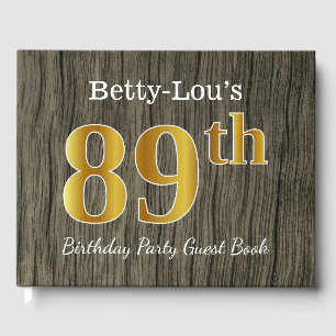 Rustic, Faux Gold 89th Birthday Party; Custom Name Guest Book