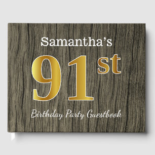 Rustic, Faux Gold 91st Birthday Party; Custom Name Guest Book