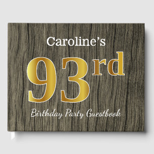 Rustic, Faux Gold 93rd Birthday Party; Custom Name Guest Book