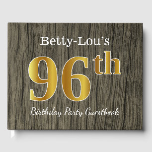Rustic, Faux Gold 96th Birthday Party; Custom Name Guest Book