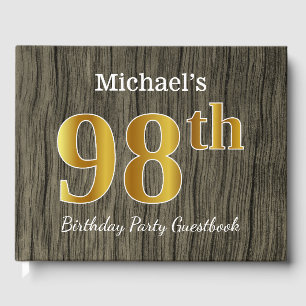 Rustic, Faux Gold 98th Birthday Party; Custom Name Guest Book