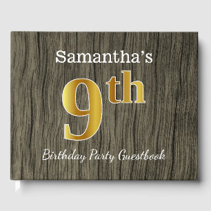 Rustic, Faux Gold 9th Birthday Party + Custom Name Guest Book