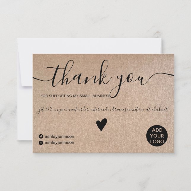 Rustic faux kraft black script  order thank you (Front)