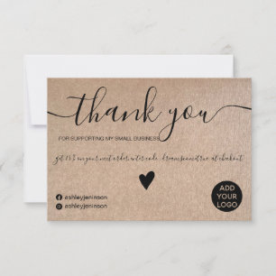 Rustic faux kraft black script  order thank you card