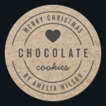Rustic Faux Kraft Homemade Goods Merry Christmas Classic Round Sticker<br><div class="desc">Rustic Faux Kraft Bold "Homemade Goods Merry Christmas" sticker featuring dark grey heart, text all in dark grey against a kraft like pattern background. It's perfect for labelling what you've made. Personalize it by replacing the placeholder text. For more options such as to change the font, it's size, spacing between...</div>