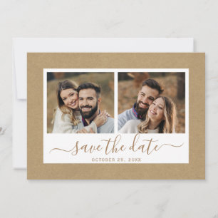 Rustic Faux Kraft Paper Gold Wedding 2 Photo Save The Date