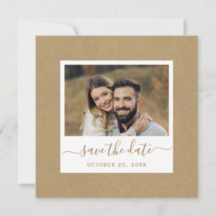 Rustic Faux Kraft Paper Gold Wedding Photo Square Save The Date