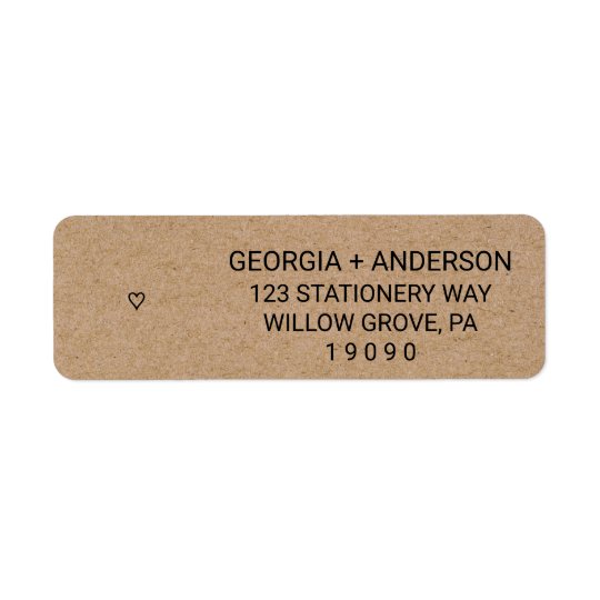 Rustic Faux Kraft Paper Modern Heart Wedding Return Address Label