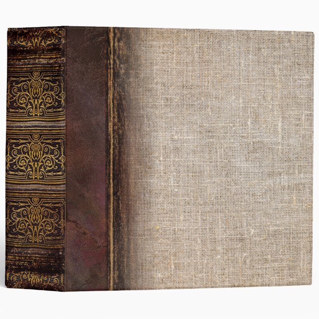 Rustic Faux Leather and Burlap Old Tome Binder (Front/Spine)