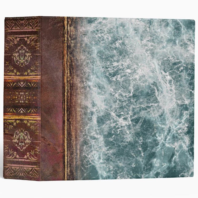 Rustic Faux Leather and Teal Marble Old Book Binder (Front/Spine)