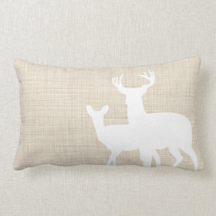 Rustic Faux Linen Male Female Deer Lumbar Pillow