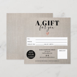 Rustic faux linen square gift certificate logo